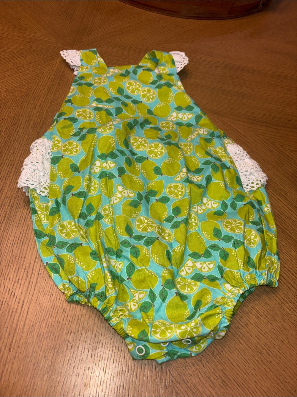 Lemon Print Girls' Bubble Romper - Green & Aqua